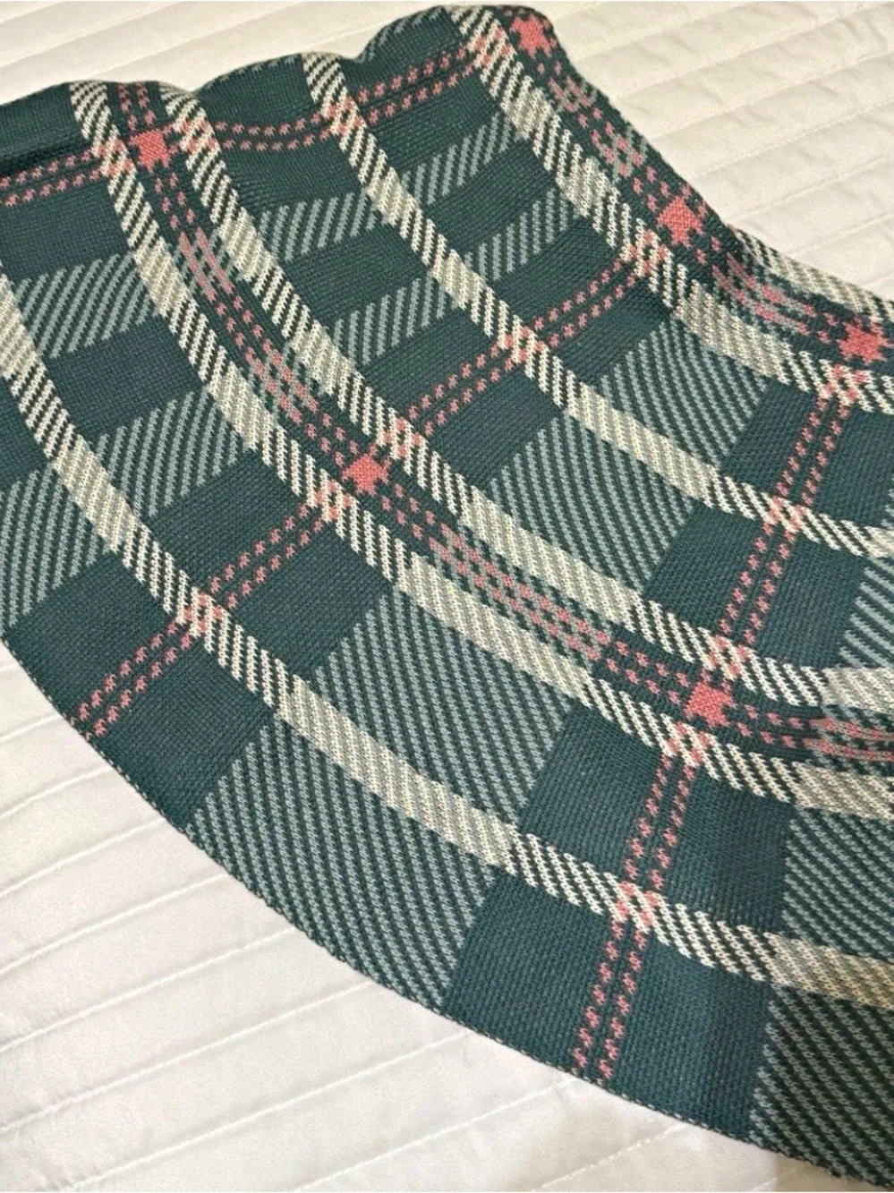 cupcakes & cashmere Sage Green Cable-Knit Sweater and Plaid Skirt Set